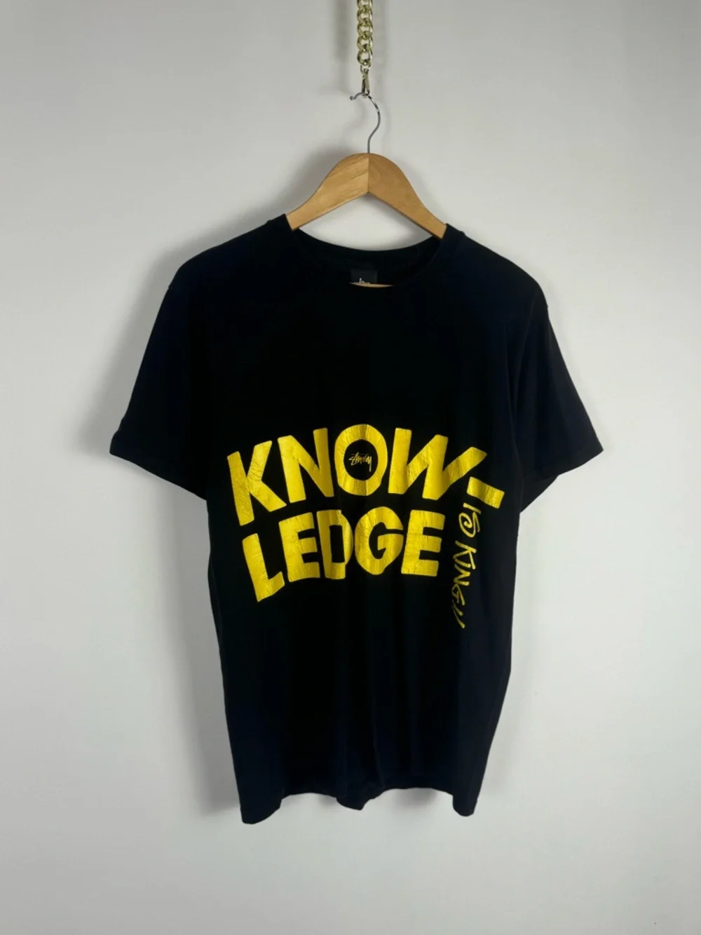 2000s Stussy Black Tee with Bold Yellow KNOWLEDGE Graphic - Picture 5 of 5